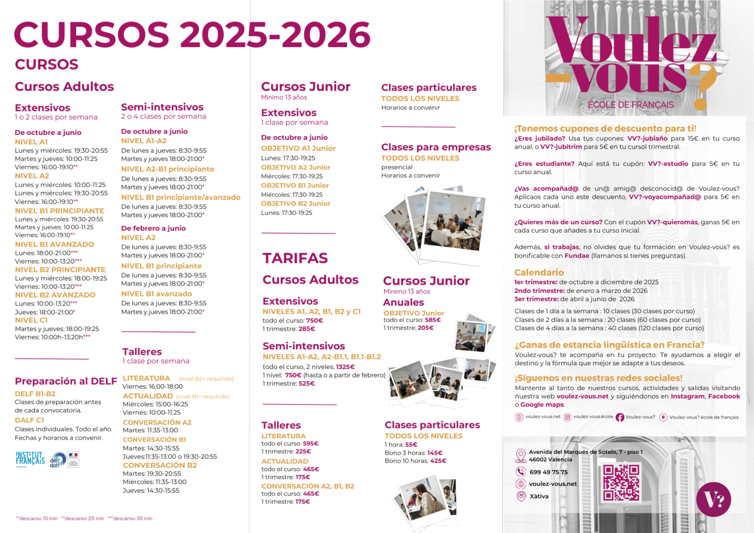 Programa cursos de francés 2025-2026 en Valencia