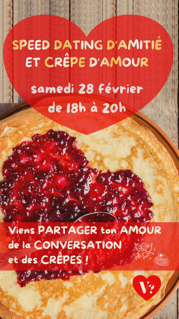 Cartel evento Speed Dating y merienda de crepes en Voulez-vous en Valencia